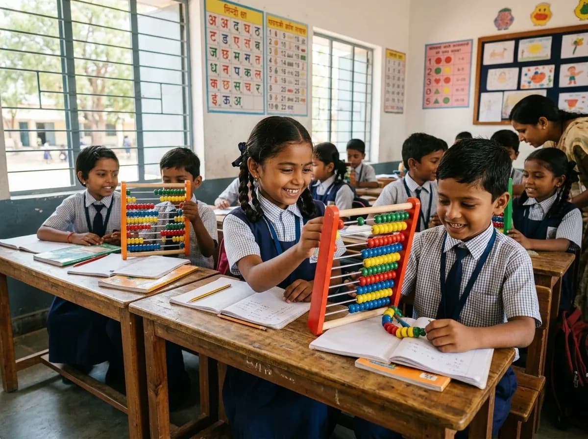Children learning mental math with abacus frames